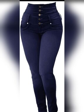 High-Rise Navy Button-Front Women’s Jeans